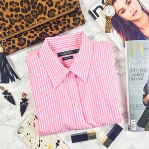 Ralph Lauren Wrinkle-Free Pink Striped Button Down